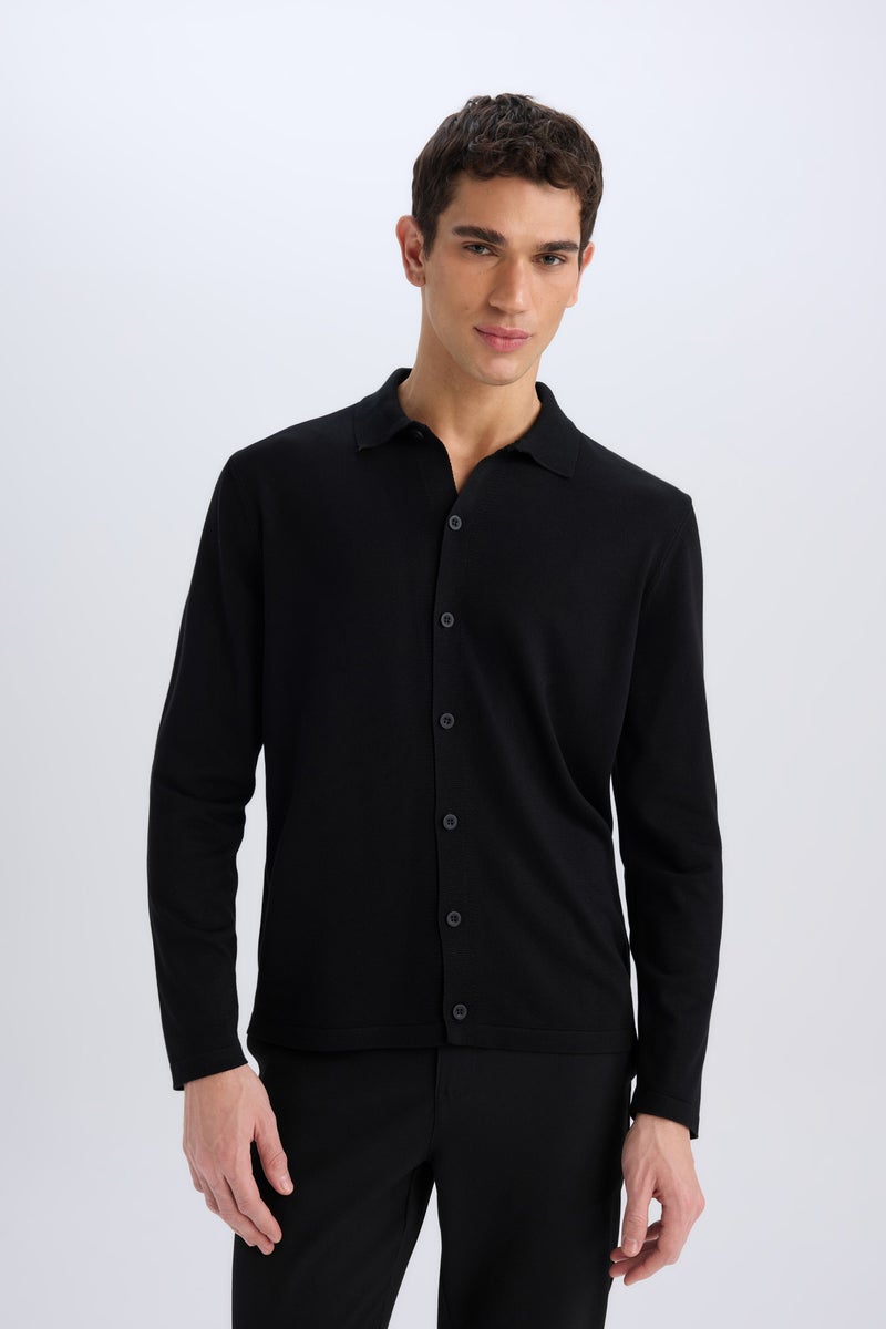 DeFacto Black Man Standard Fit Polo Collar Knitwear Cardigan Casual - Image 3